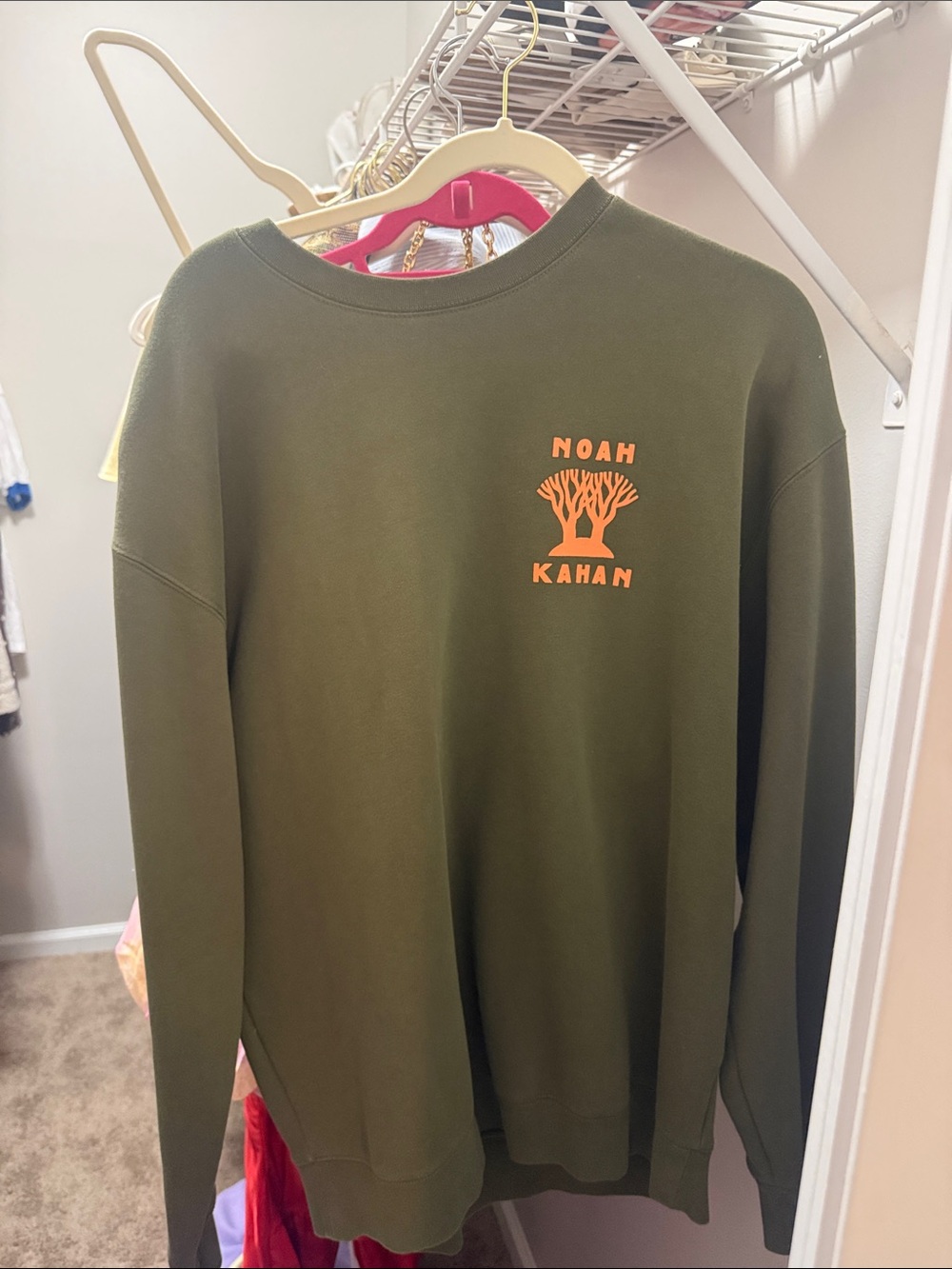 Noah Kahan Olive Green Crewneck Sweatshirt with Orange Logo